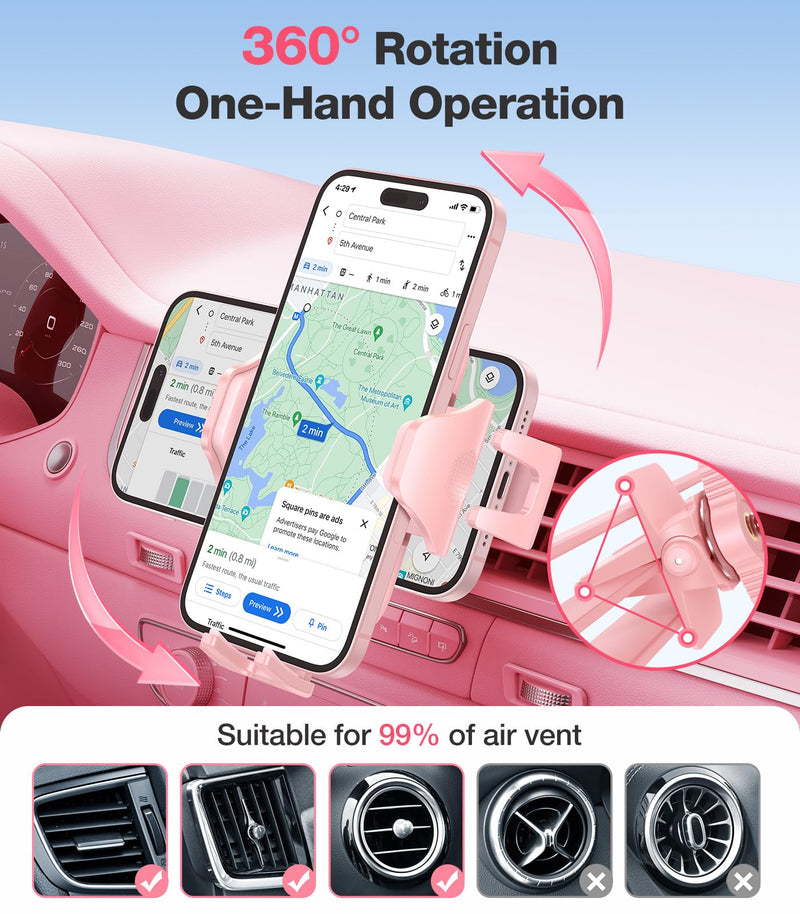 VICSEED Pink Air Vent Phone Holder for Your Car [ Sturdy & Secure ] | Cell Phone Mount for Car Hands Free Easy Clamp Cradle in Vehicle for iPhone Samsung Android Smartphone, Pink Car Accessories