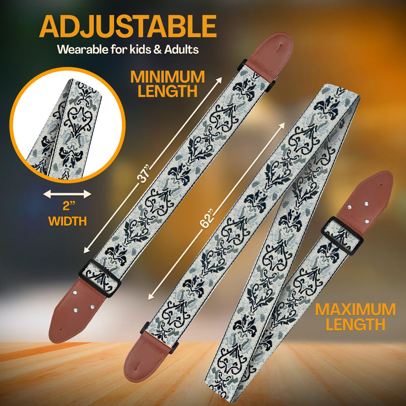 Guitar Strap For Acoustic, Electric and Bass Guitars, Adjustable Strap Includes 2 Strap Locks To Keep It Safe & 2 Unique Picks and Pick Pocket, Best Gift for Men & Women