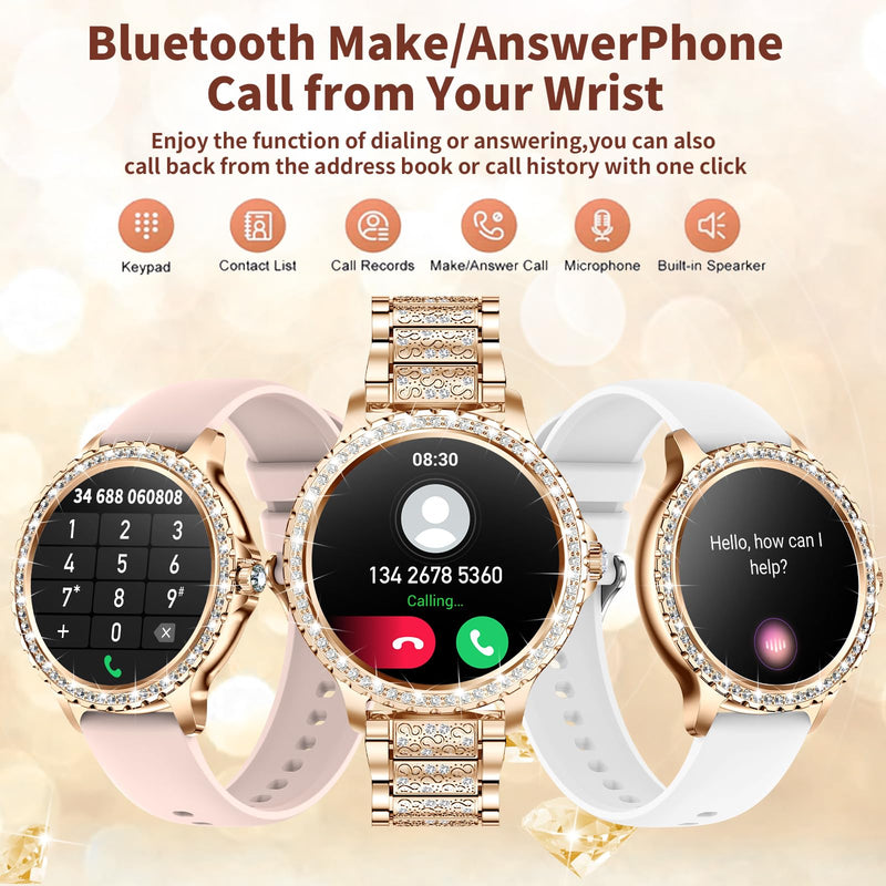 Smart Watches for Women (Answer/Make Call),120+ Sport Fitness Tracker Smartwatch for Android iOS,1.32" HD Screen with Heart Rate/Blood Oxygen/Sleep Monitor/AI Voice Watches for Women,3 Straps