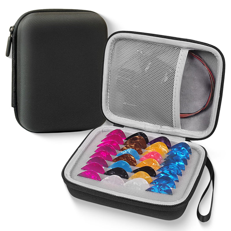 Guitar Pick Pouch Holder with Carabiner Wrist Strap Multi Functional Accessories Organizer for Picks Capos Strings,Included:tuning peg, tuning peg case, guitar strap, made of EVA material