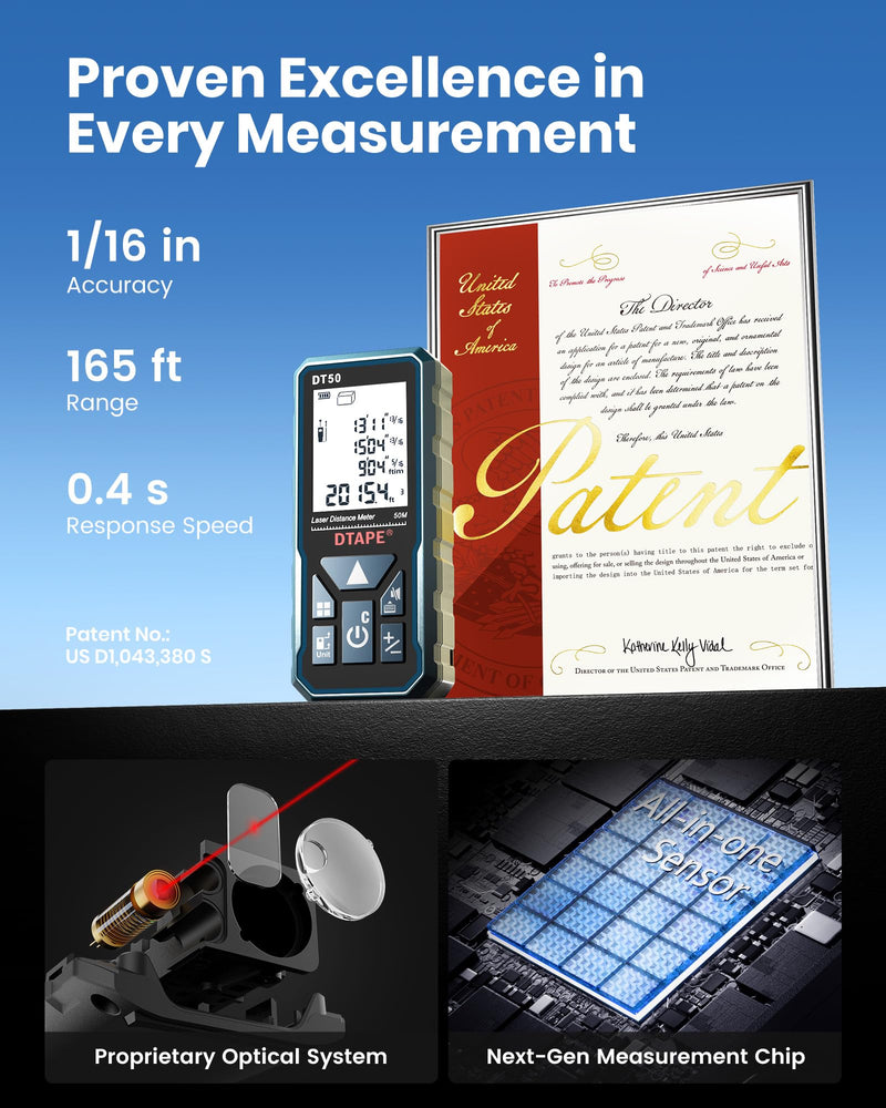 [AUSTRALIA] - Laser Measure, DTAPE Digital Laser Distance Meter, Upgraded High-Accuracy Laser Measuring Tool, Electronic Tape Measure, 2" Backlit LCD Display, Area/Volume/Indirect Measurement, in/Ft/Ft+in/M 330ft 