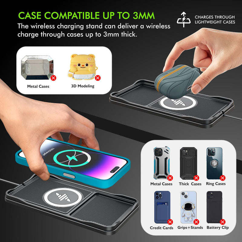 Wireless Car Charger,LANSEMKU Car Wireless Chargers Charging pad Non Slip 15w Fast Charger for Car Wireless Phone Charger for iPhone 16/15/14/13/12 Pro Max,Samsung for Android (Black-100cm Cable) 100cm Cable-for IPHHONE PRO MAX