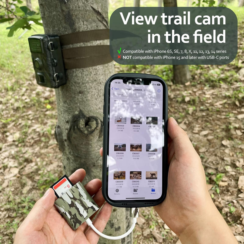 Trail Camera Viewer, Plug & Play for Hunters to View Images and Videos from Game Camera for iPhone 6S, SE, 7, 8, X, 11, 12, 13, 14 Series For iPhone 6S - 14 series