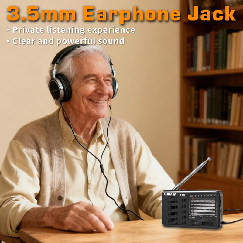 [AUSTRALIA] - XHDATA D-328 Shortwave AM FM DSP Portable Small Multi Band Radio Stereo MP3 Player with Rechargeable Battery Earphone Jack Portable Multimedia Speaker with USB Micro SD Card Jack (Black) Glossy Black 