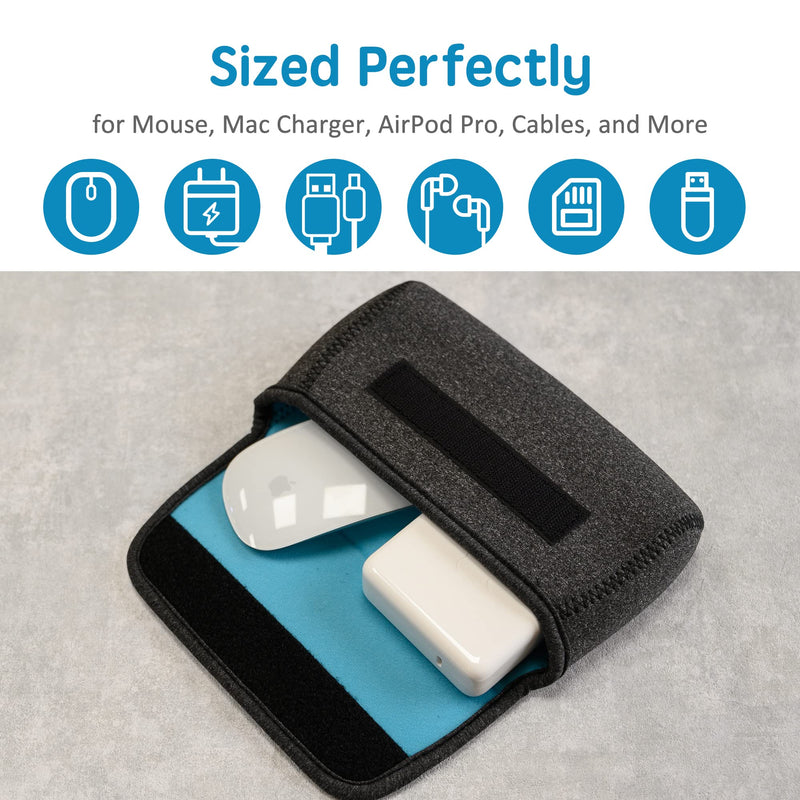 QUESTON Storage Pouch Bag Cases for Accessories MacBook Laptop Power Adapter, Wireless Mouse, iPhone Chargers, Cellphone, Power Bank, Cord, Travel Cable Electronic Organizer (Deep Gray) Medium Deep gray/blue