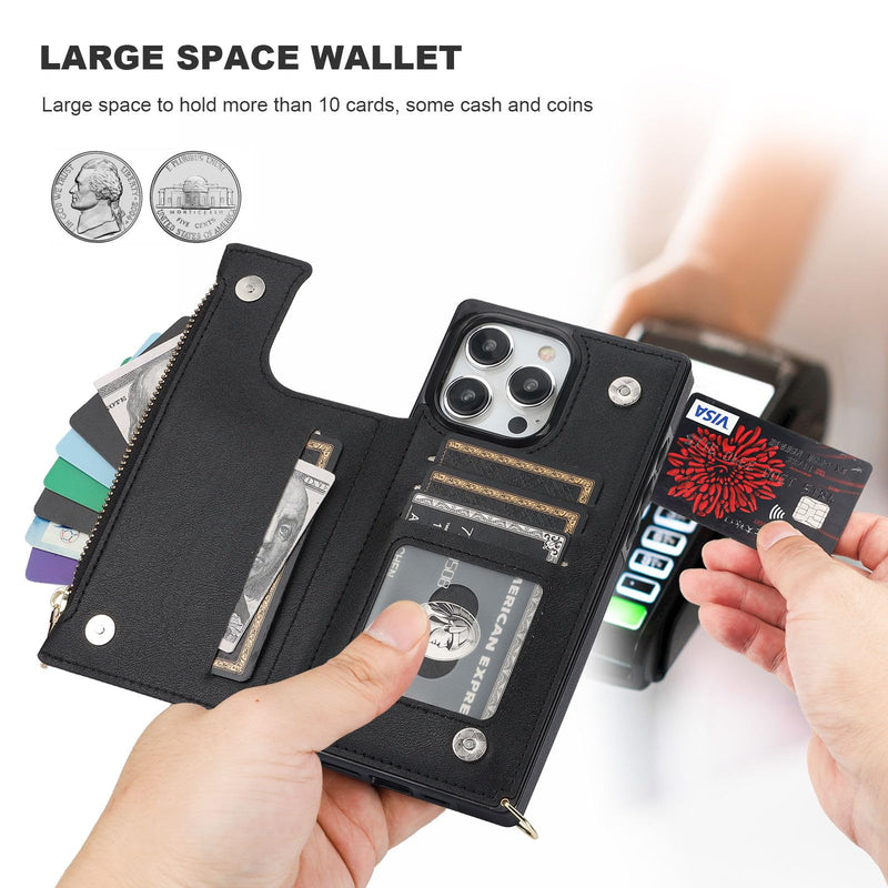 Bocasal Crossbody Wallet Case for iPhone 15 Pro Max with RFID Blocking Card Slot Holder, Magnetic Flip Folio Purse Case, PU Leather Zipper Handbag with Detachable Lanyard Strap 6.7 Inch 5G (Black) Black