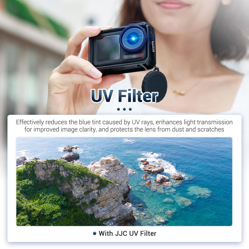 [AUSTRALIA] - JJC Screw On UV Filter for DJI Osmo Action 5 Pro 4 Only,with Rubber Lens Cap,Replace OEM Osmo Action 5 Pro Glass Lens Cover,Multi Coated HD Optical Glass,Absorb Ultraviolet Light & Reduce Bluish Cast Ultraviolet Filter 