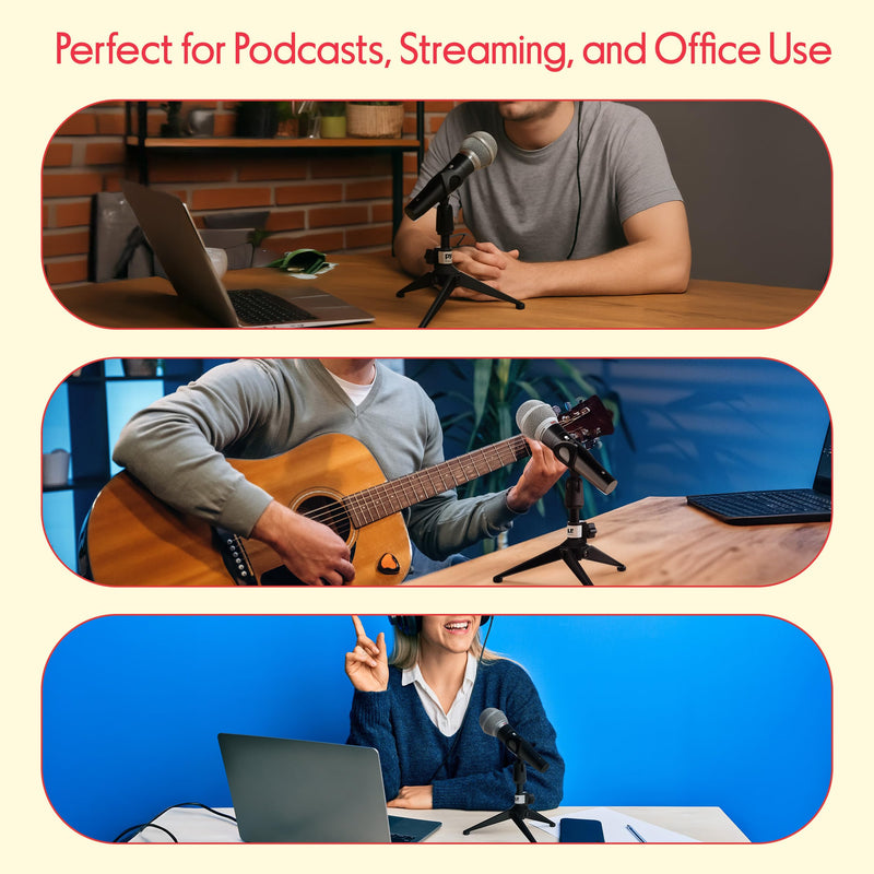 Pyle Desktop Tripod Microphone Stand - Adjustable Height 4.7” to 8.7” with Heavy Duty Clutch, Supports 5 Lbs, Ideal for Podcast, Screencasts, or Desktop Applications 8.7-inches