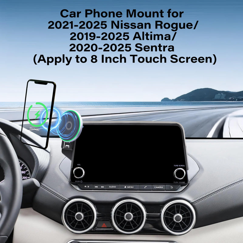 Car Phone Holder for Nissan Rogue/Altima/Sentra 8" Screen Accessories | 2021-2026 Rogue/2019-2025 Altima/2020-2025 Sentra MagSafe 15W Fast Wireless Charger Cell Phone Mount,360° Rotatable for 21-26 Rogue/19-25 Altima/20-25 Sentra(8 Inch)