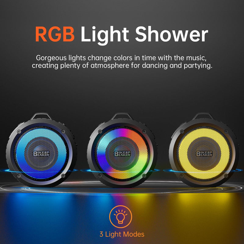 [AUSTRALIA] - Bluetooth Shower Speaker with Light, Enhanced bass, Upgraded Portable Shower Speakers, Dual bass Driver, 12H Playtime, Suction Cup, Lanyard, Hands-Free Function for Bathroom Beach Party Deep Black 
