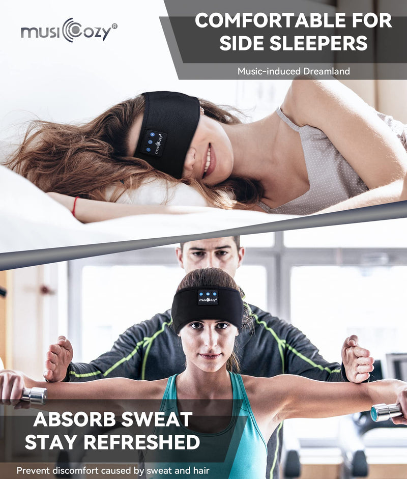 MUSICOZY Sleep Headphones Bluetooth 5.2 Headband, Sports Wireless Earphones Sweat Resistant Earbuds with Ultra-Thin HD Stereo Speaker for Workout Running Cool Gadgets Unique Gifts Black