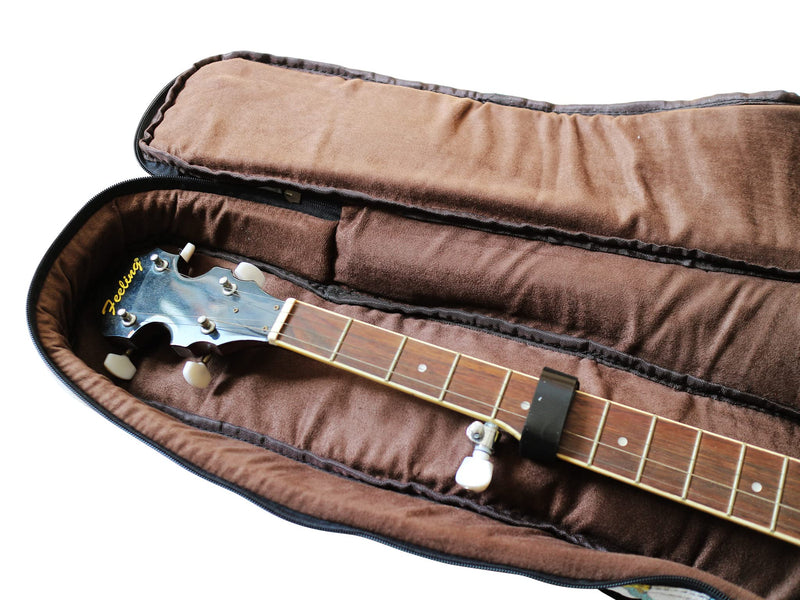 MUSIC FIRST Original Design 0.65" (16mm) Thick Padded Linen American Pastoral Style 5-string Banjo Case, Banjo Gig Bag (Fit for Overall Length 38 inch / 96~97cm Full Size Banjo)