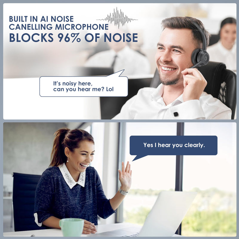 Bluetooth Headset, Wireless Headset with Noise Cancelling Microphone for Work, On Ear Headphones with USB Dongle and Mute Mic for Computer, Office Headset for Work, Call Center
