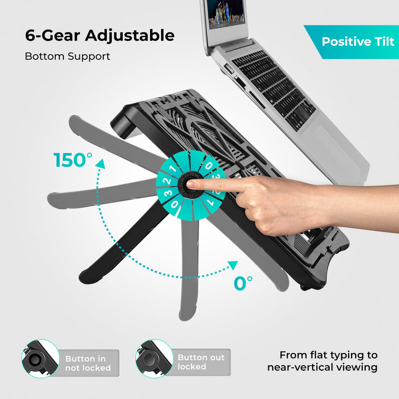ergounion Adjustable Laptop Stand for Desk, Ergonomic Riser for 10-17" Lap | ABS 4-in-1 sit-stand riser with phone holder. Fits Mac/Dell/HP. Great for students & workers.For office, dorm, travel, gaming