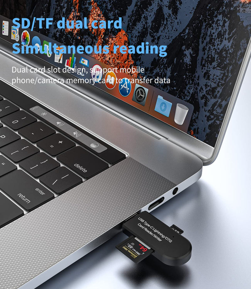 SD Card Reader OTG Micro USB C Camera Memory Adapter Compatible With Apple Samsung Galaxy Android Iphone13 12 11 Pro Max Mini Ipad 2.0 for SD And TF Card Type-C Lightning USB 3 In 1 PC Computer Laptop