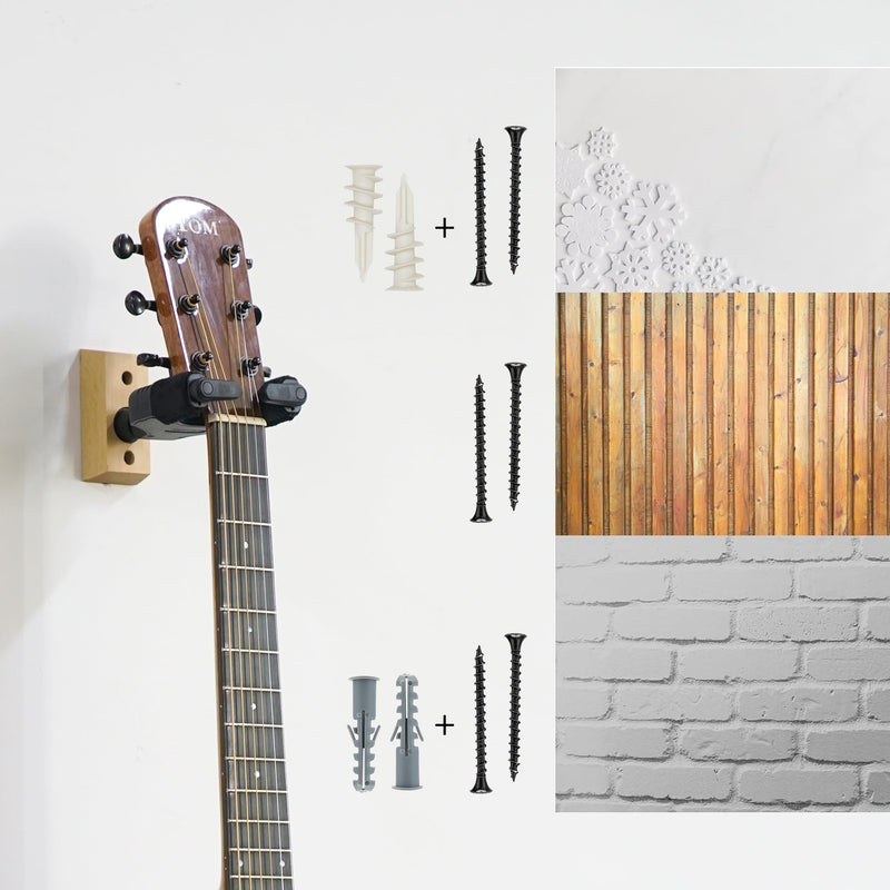 Sondery Guitar Hanger Wall Mount, Auto Lock and Adjustable Hook Holder for Acoustic and Electric Guitar, Ukulele, Bass, Banjo and Mandolin (W 2 PACK)