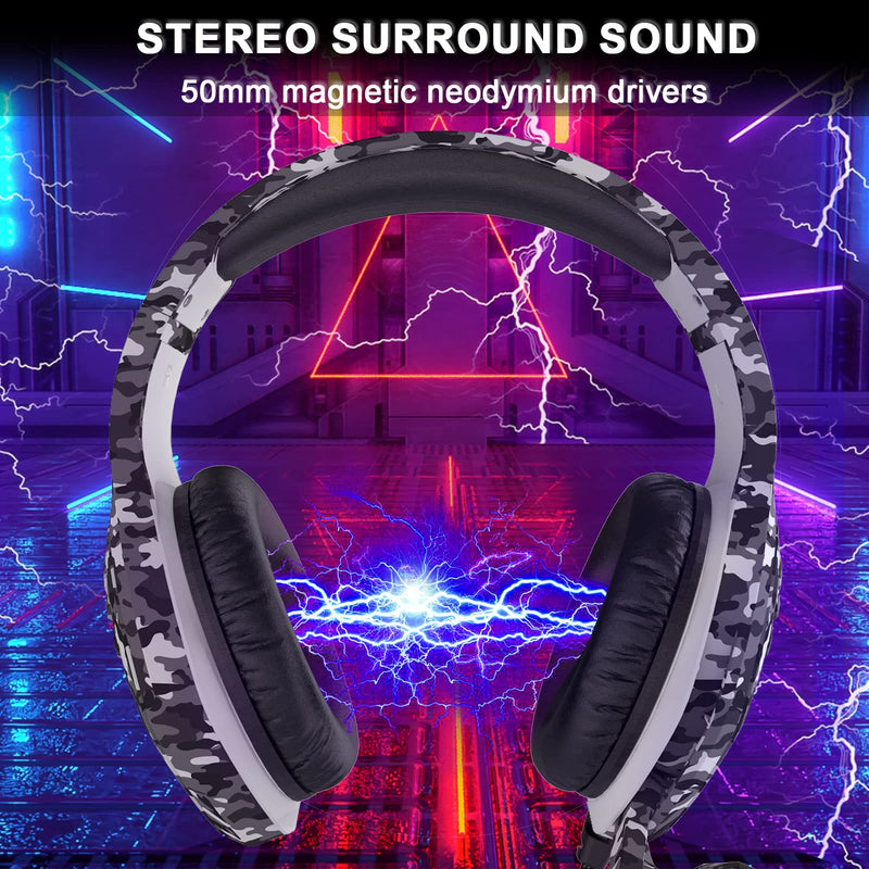 [AUSTRALIA] - Gaming Headset with Microphone - for PC, PS4, PS5, Switch, Xbox One, Xbox Series X|S - 3.5mm Jack Gamer Headphone with Noise Canceling Mic (Camo Black) Camo&Black 