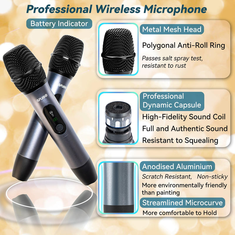 Wireless Microphone Set for Singing, Speeches, Karaoke, Dual-Mic Receiver with AA Battery, Storage Case Included, Metal Cordless Mic 2 Pack for Karaoke Machines, PA Systems, Amplifier, Navy Blue