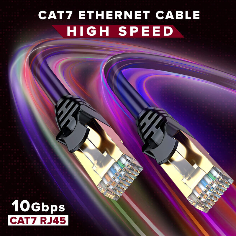 Maximm Flat Cat7 Ethernet Cable SFTP Shielded Black 250ft 250 Feet