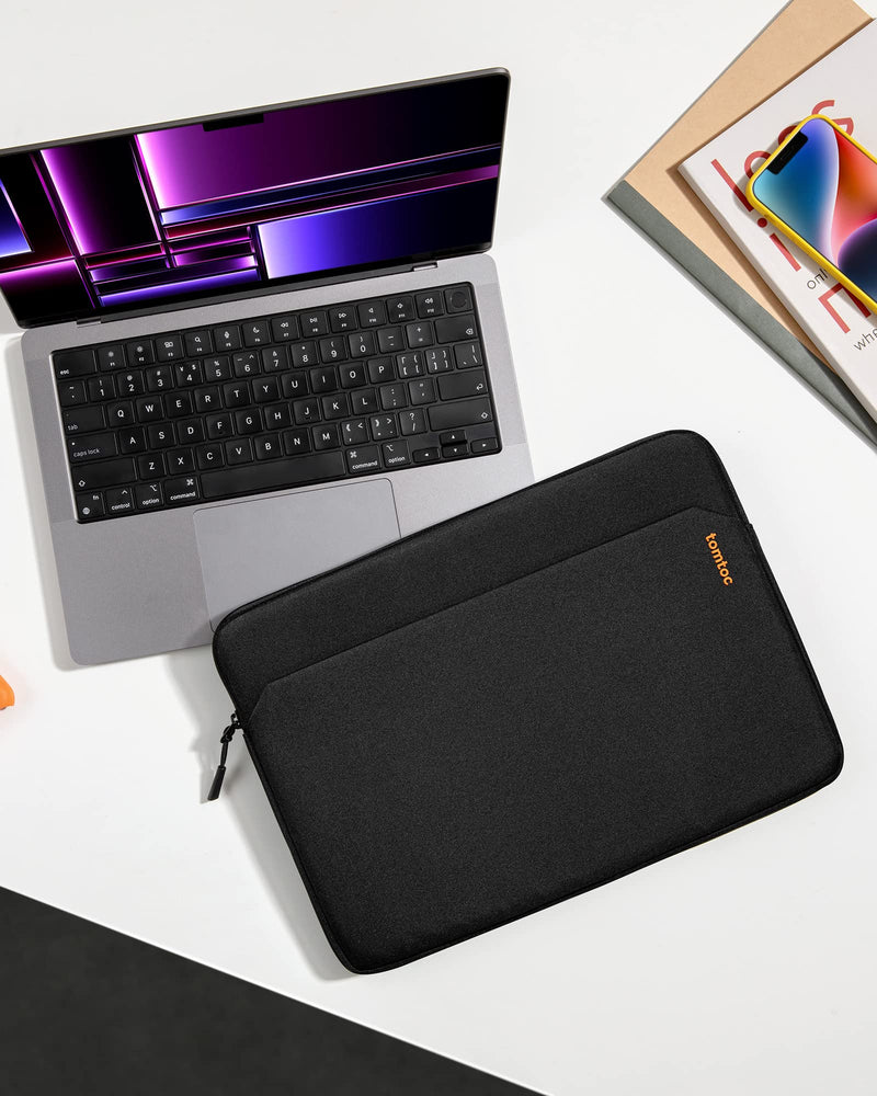 tomtoc Slim Laptop Sleeve for 14-inch MacBook Pro M3/M2/M1 Pro/Max A2918 A2992 A2779 A2442 2023-2021, Water-Resistant Protective Case for 13-inch MacBook Air/Pro with a Hard Cover, Accessory Bag Black 14-inch for MacBook Pro