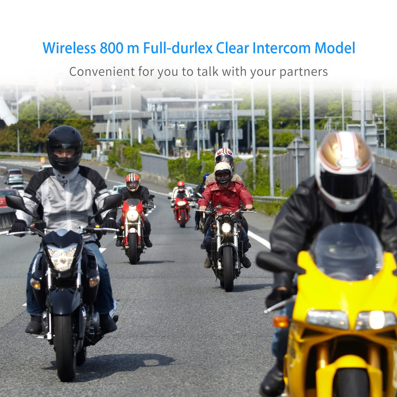 Motorcycle Helmet Bluetooth Intercom 800M Wireless Communication System Waterproof Motorcycle Bluetooth Headset with DPS Reduce Noise for Helmets (1 Pack) 1 Pack