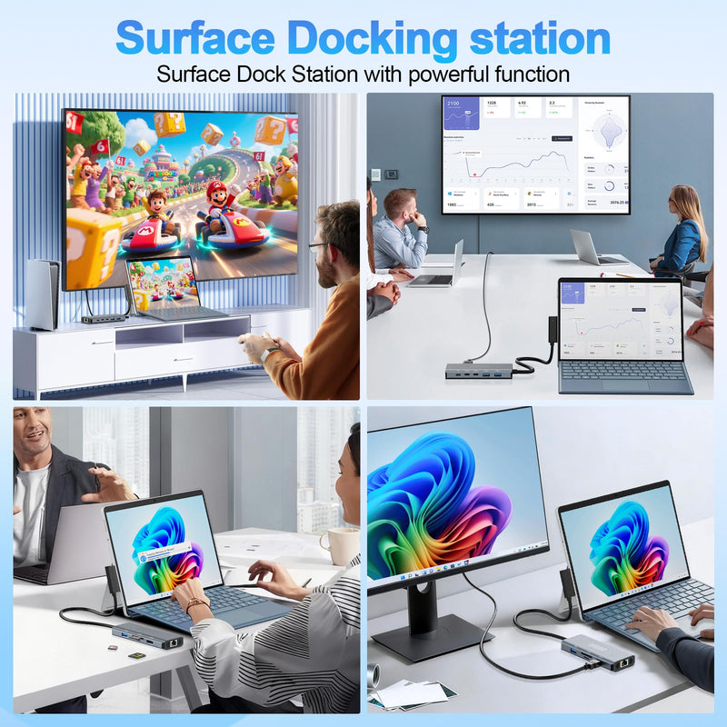 New Surface Docking Station 11-in-1 Surface Dock 2 4K@60HZ HDMI USB C Travel Dock for Surface Pro 12/11/10/9/8/X/7/6/5/4, Laptop 6/5/4/3/2/1,Laptop Go 3/2/1,Book Blue