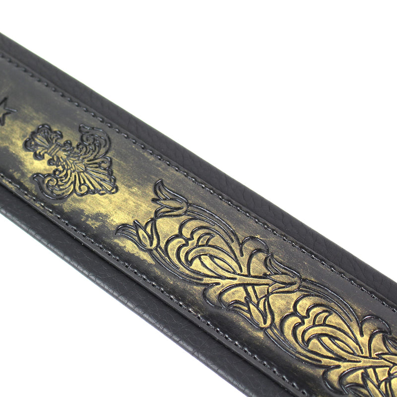 Walker and Williams GB-24 Brushed Gold Padded Guitar Strap with Fleur De Lis & French Chain Design for Acoustic, Electric, and Bass Guitars