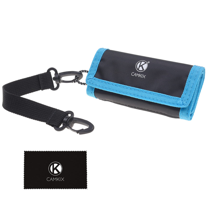 Memory Card Wallet - SD Card Storage - Slim and Foldable with Transparent Slots - Can Carry Up to 15 SD Cards - Straps with Tether Included - (Black/Blue) for SD Cards - Black & Blue
