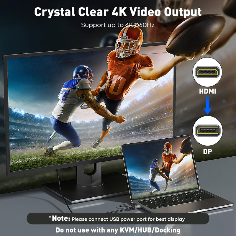 HDMI to DisplayPort Adapter (4K 60Hz,1080p 120Hz) Uni-Directional HDMI Male to DP Female Converter for Monitor Compatible with GPU,Laptop,AMD,NVIDIA,PS5,Xbox and More - 1 Pack 1.96 inch