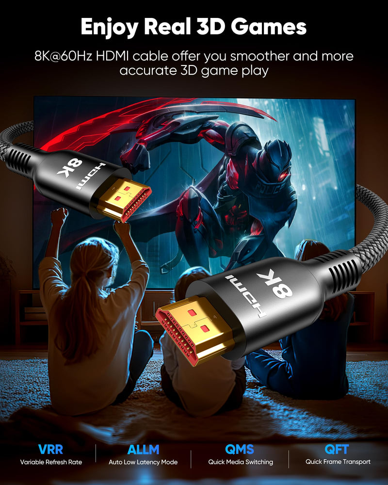 Highwings 8K Fiber Optic Long HDMI Cable 50FT, 48Gbps Ultra High Speed | HDMI 2.1 Cord Braided -8K@60Hz 4K@120Hz Dynamic HDR/eARC/HDCP 2.2&2.3/3D, Compatible for PS5/Monitor/Projector/DVD Player 50 feet