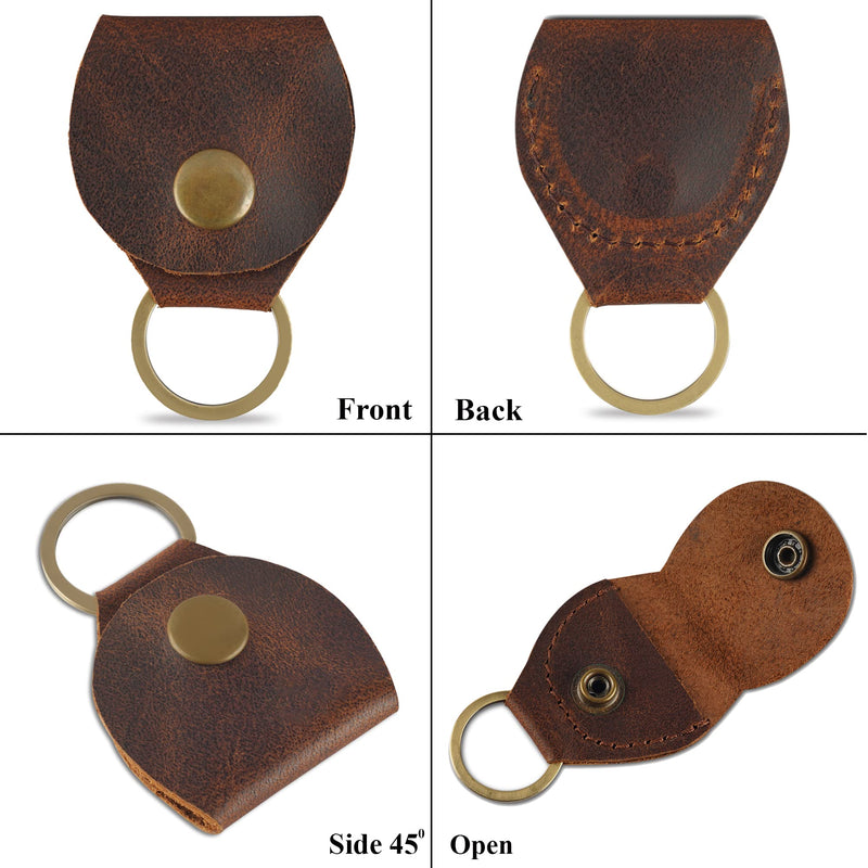 Rustic Leather Guitar Pick Holder, Keychain Key Organizer, Handmade :: Brown