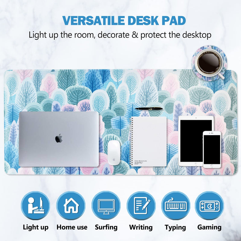 AIMSA Extended Gaming Mouse Pad, XL Large Keyboard Mouse Mat Desk Pad with Stitched Edges, Durable Non-Slip Base Mousepad for Home Office, 35x15.7inch, Abstract Trees and Cactus