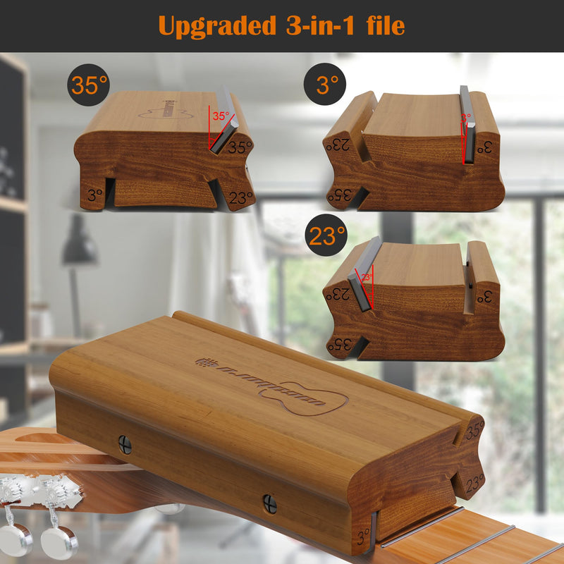 3/23/35 Degree Fret End Beveling File, 3 in 1 fret file - Guitar Bass Fret End Dressing, Guitar Fret Crowning End Bevel File Luthier Tools for Rounding, Shaping and Deburring Frets Sprouts