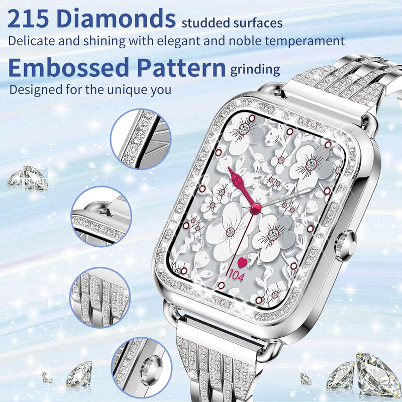 Smart Watches for Women Black+Silver Square Smart Watch