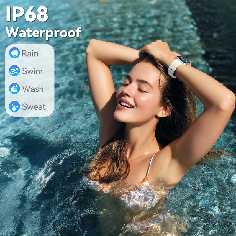 Smart Watch Senior Friendly No App No Phone Required, Waterproof Pedometer | Present for Parents, Waterproof Fitness Tracker, Step Counter, Heart rate Monitor, Sleep Tracker, Alarm Clock, Stopwatch Almond