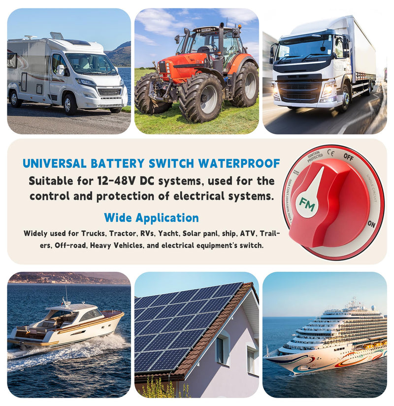 [AUSTRALIA] - 300A Waterproof Battery Disconnect Switch 12V-48V, On/Off Kill Switch for Marine, RV, Car, Boat, Truck, ATV, UTV, Ignition Protected with Cable 300A ON/OFF Single Circuit with Cable 
