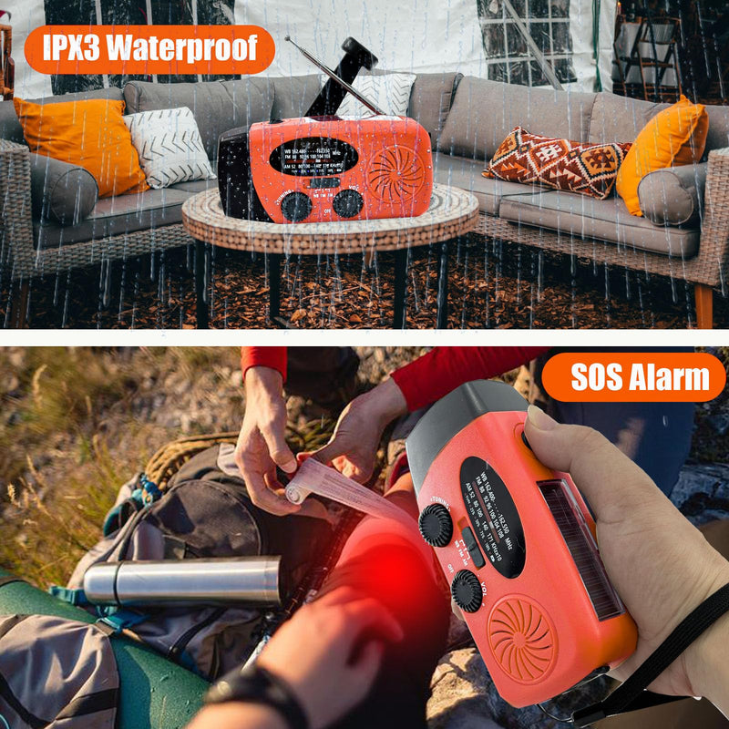[AUSTRALIA] - Portable 2000mAh Hand Crank Emergency Solar Panel SOS Weather Radio, Self-Powered 7 NOAA Channels Emergency Radio, WB/AM/FM Radios with Reading Lamp (Orange) Orange 