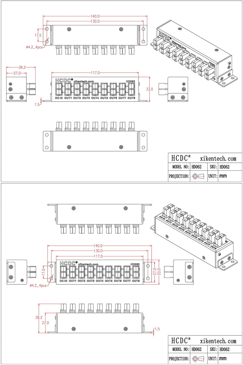 HCDC HD062 8 Output DC Power Distribution Block Module for 15/30/45A Connects