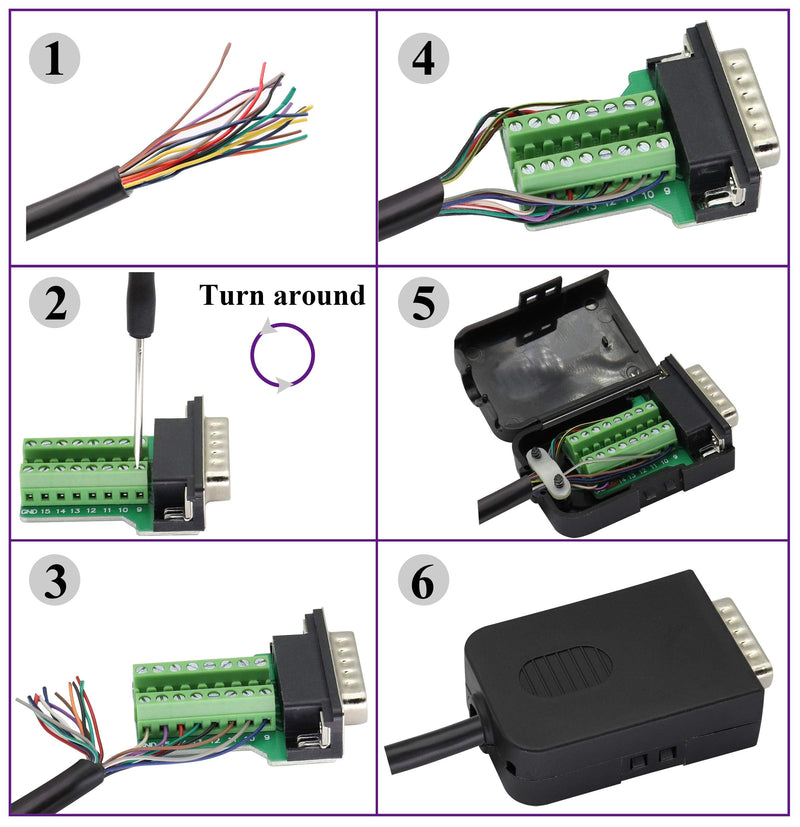 AAOTOKK DB15 Screw Terminal Block Adapter D-SUB 15 Pin 2 Row DB15 Male to 16 Pin/Way Female Serial Terminal Breakout Board Connector Signal Module with case (2Pcak/Male)