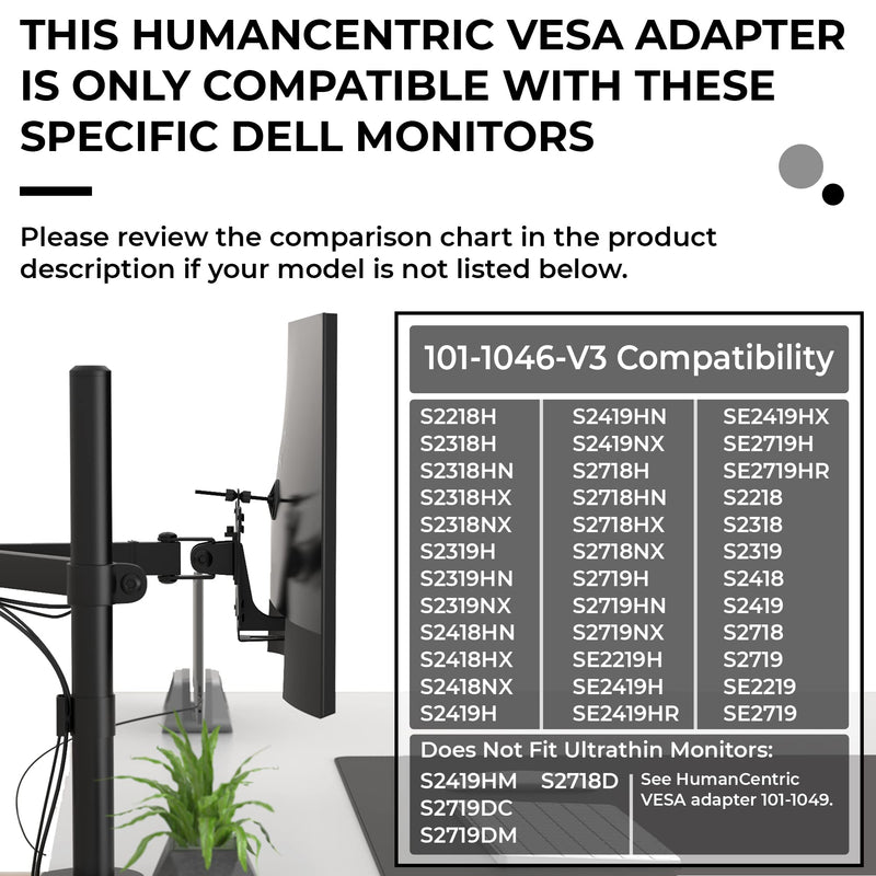 HumanCentric VESA Mount Adapter Compatible with Dell Monitors, VESA Adapter for Monitor S2318H, S2218H, S2319NX, S2419NX, S2718H, S2719H, S2719HN, SE2219H, SE2419HR, SE2419HX, SE2719H, and More Dell S2*18, S2*19, SE2*19 Series (not Ultrathin)