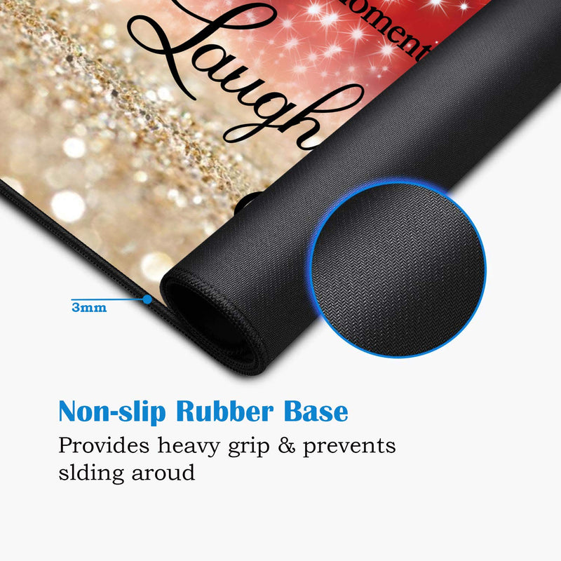 Desk Pad Gaming Mouse Pads with Coasters,31.5"x 11.8" Large Non-Slip Rubber Base Mousepad with Stitched Edges for Office & Home,Red Glitter Quote Live Every Moment, Laugh Every Day, Love Beyond Words