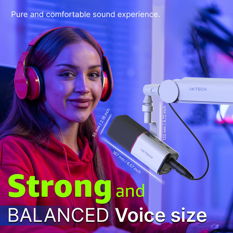 IXTECH Cardioid Dynamic Microphone with Mic Cover, Vocal USB XLR Microphone for Podcasting, Streaming, Recording, Gaming and Voice-Over (White) Dynamic Mic White