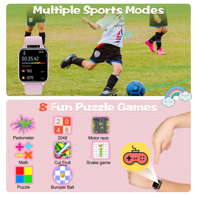 Smart Watch for Kids,1.85" Fitness Tracker with Heart Rate,Sleep Monitor,Built-in AI(Translation/Q&A/Watch Face/Image recognition Smartwatches,NO APP/Phone, Gift for Boys Girls.(Built-in AI, Pink) 1.85" Built-in AI