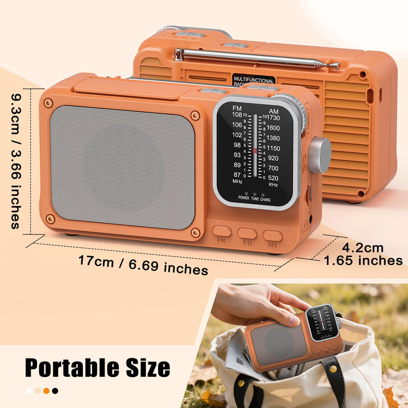 Goodes Portable Radio AM FM with Best Reception, Bluetooth Transistor Radios with TF Card Slot, LED Light and Headphone Jack, AC Power or Battery Operated, Emergency Radio for Home Kitchen Outdoor