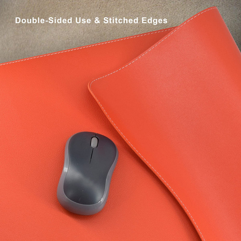Mydours 45.2" x 15.7" Large Leather Desk Mats for Keyboard and Mouse Pad, Waterproof Computer Desk Mouse Pad for Gaming, Writing, or Home Office Work (Orange) Orange 115x40cm