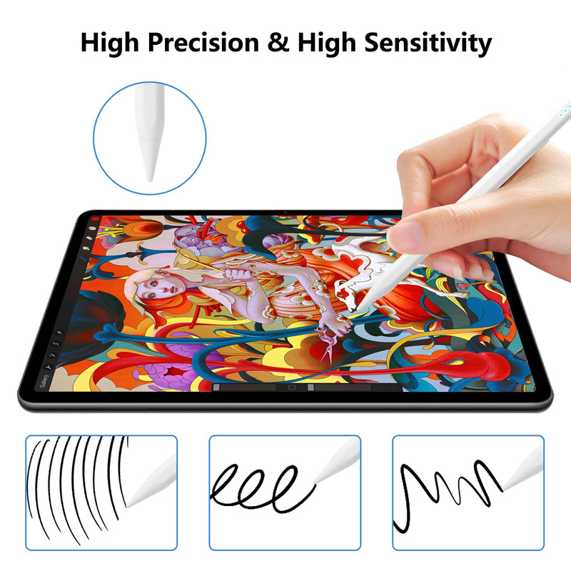 Stylus Pen for iPad 2018-2024 Apple Pencil 1st Generation for iPad 10th 9th 8th 7th 6th Gen, iPad Air 3rd 4th 5th Gen, iPad Pro 11 12.9 13 inch, iPad Mini 5 6, Palm Rejection Tilt Sensitivity (White) White