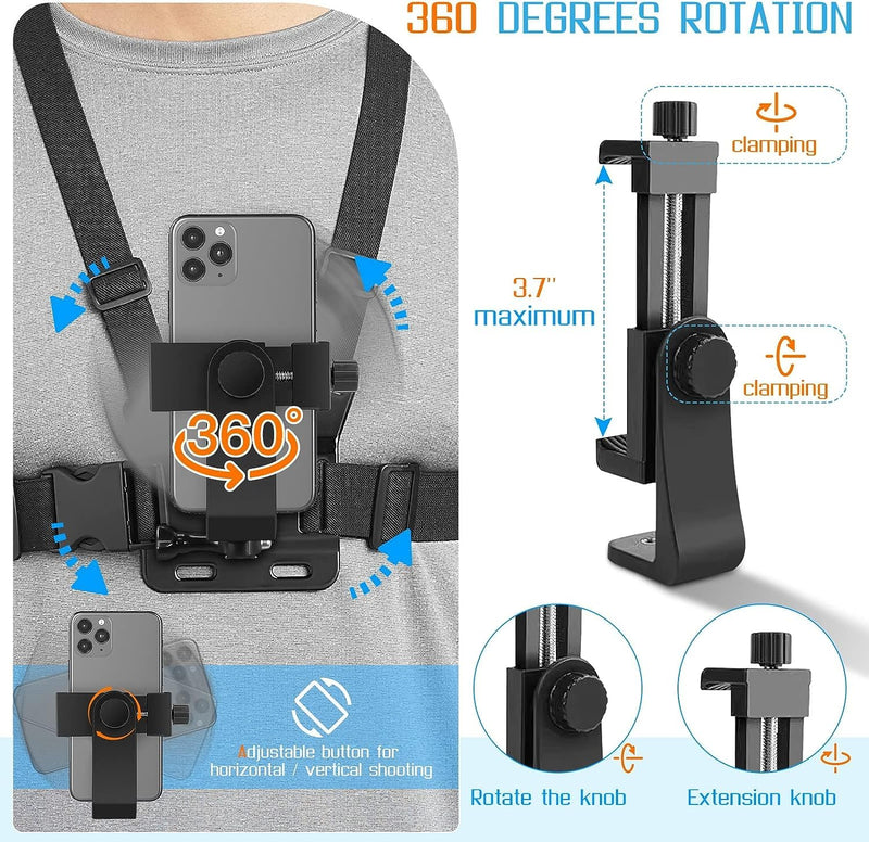 Generic Mobile Phone Chest Strap Mount Harness and Head Strap Holder Kit for VLOG/POV Phone Holder Compatible with iPhone,Samsung,Google and GoPro,AKASO,DJI Osmo Action Camera