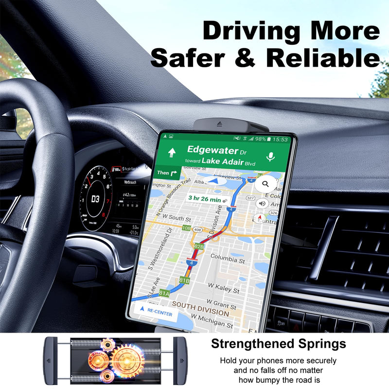 Z Fold 8 Car Mount Accessories, Secure Clamp, Long Arm Vent Clip | Car Phone Holder for Z Fold 8 7 6 Pixel Pro Fold iPhone Android, No Block Vent, Grip Firmly, Case Friendly, Broad Compatible Vent-LongArm