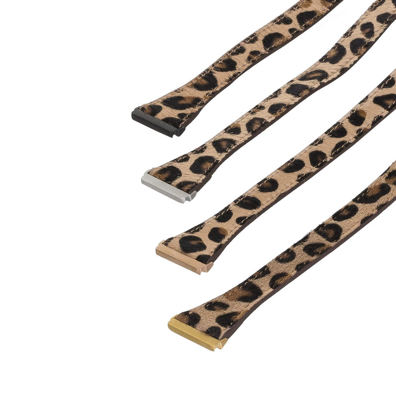 Venito Serena Leather Double-Wrap Slim Watch Band Compatible with Fitbit Versa/Versa 2 / Versa Lite Furry Leopard Silver Connector & Clasp