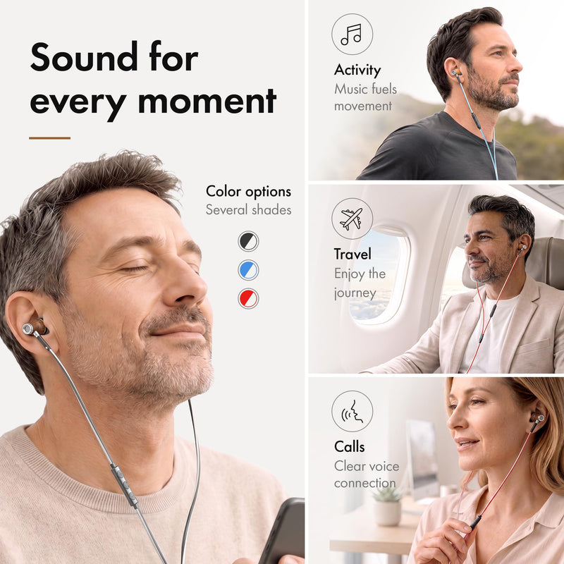 Symphonized Premium Wooden 3.5mm Jack Wired Earbuds with Microphone & Volume Control, Plug in Ear Headphones Wired Earphones with Mic, Corded Ear Buds Wire for Computer, Laptop & Phone with Aux Cord Aux 3.5mm Black